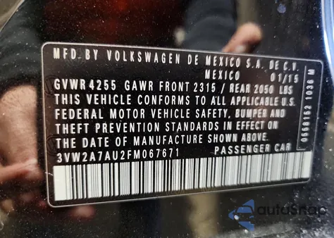 2015 Volkswagen Golf Tdi z USA, uszkodzony, nr VIN 3VW2A7AU2FM067671